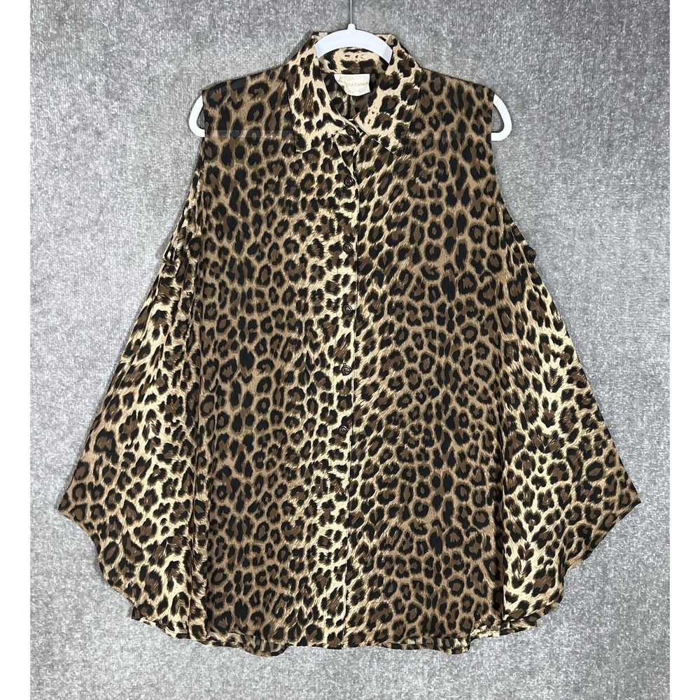 La Palapa A-Line Tunic Top Womens Size Large Animal Print Sleeveless Button Up